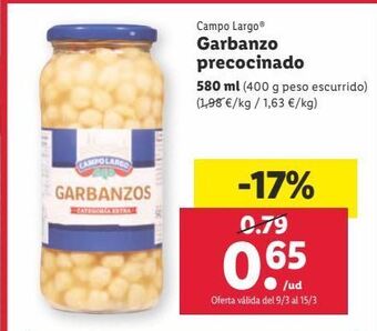 Lidl Garbanzos campo largo oferta