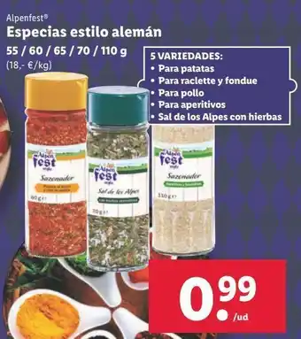 Lidl Especias alpenfest oferta