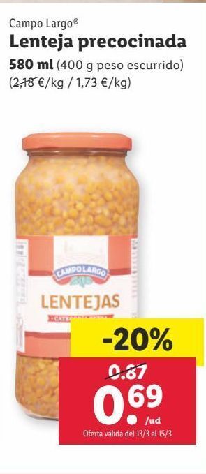Lidl Lentejas campo largo oferta