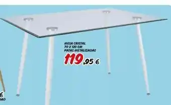 Outlet Hogar Mesa cristal 70 x 120 cm patas metalizadas 119,95 € oferta