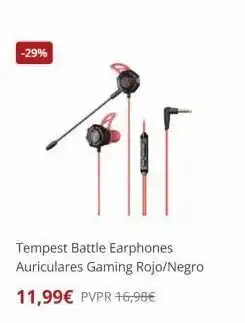 PC Componentes -29% tempest battle earphones auriculares gaming rojo/negro 11,99€ pvpr 16,98€ oferta