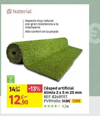 Leroy Merlin Naterial césped artificial alimia 2 x 5 m 25 mm oferta