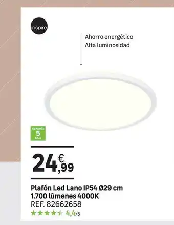 Leroy Merlin Plafón led lano ip54 ø29 cm 1.700 lúmenes 4000k oferta