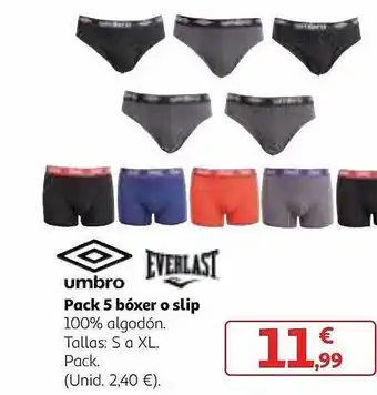 Alcampo Umbro everlast pack 5 bóxer o slip oferta