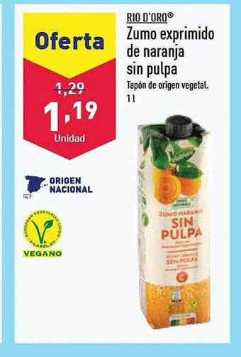 ALDI Rio d'oro zumo exprimido de naranja sin pulpa oferta
