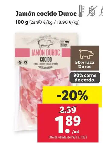 Lidl Jambón Cocido Duroc oferta