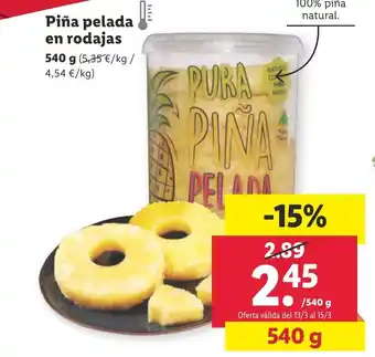 Lidl Piña Pelada En Rojadas 540 g oferta