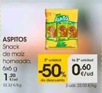 Eroski 2a unidad -50% de descuento aspitos snack de maiz homeado oferta