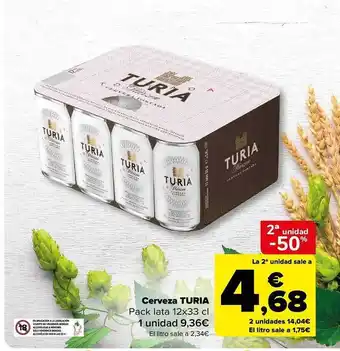 Carrefour 2a unidad -50% cerveza turia oferta