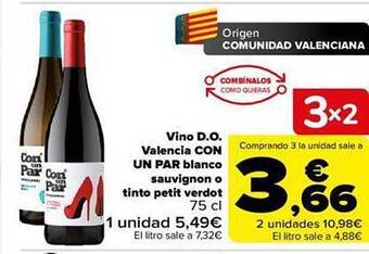 Carrefour Vino d.o. valencia con un par blanco sauvignon o tinto petit verdot oferta