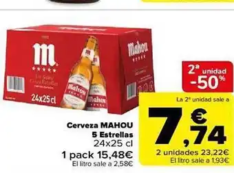 Carrefour 2a unidad -50% cerveza mahou 5 estrellas oferta
