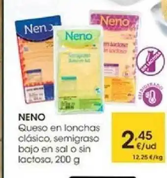Eroski Neno queso en lonchas clásico semigraso bajo en sal o sin lactosa oferta