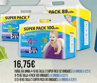 Claudio Pañal ifa unnia tallas 3 super pack 112 talla 4 pack 100 talla 5 super pack 88 oferta
