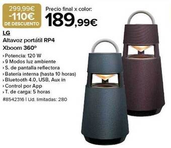 Costco Lg altavoz portátil rp4 xboom 360° oferta