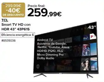 Costco Tcl smart tv hd con hdr 43 oferta