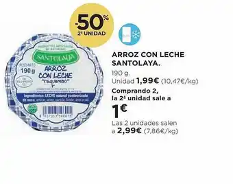 El Corte Inglés -50% 2a unidad arroz con leche santolaya oferta