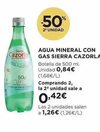 El Corte Inglés -50% 2a unidad agua mineral con gas sierra cazorla oferta