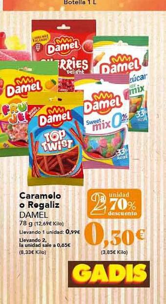 Gadis 2a unidad 70% descuento caramelo o regaliz damel oferta