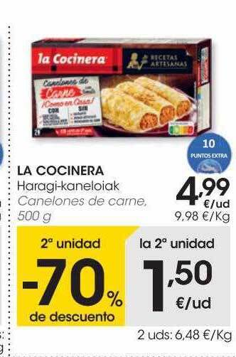 Eroski 2a unidad -70% de descuento la cocinera canelones de carne oferta