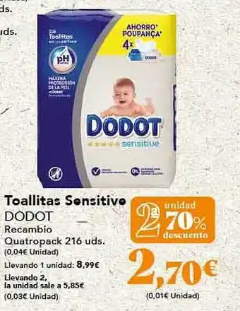 Gadis 2a unidad 70% descuento toallitas sensitive dodot oferta