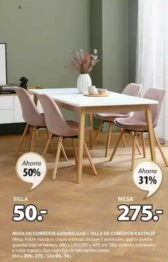 JYSK Mesa de comedor gammelgab + silla de comedor kastrup oferta