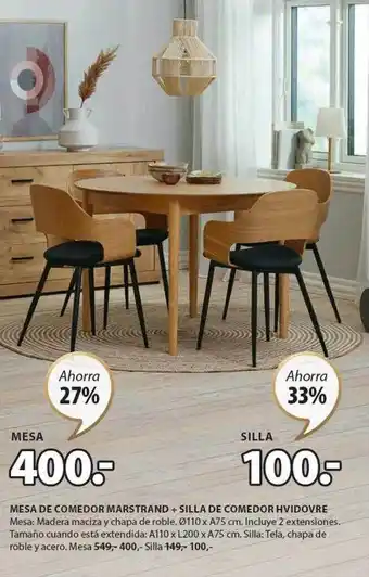 JYSK Mesa de comedor marstrand + silla de comedor hvidovre oferta