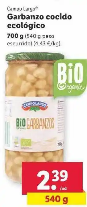 Lidl Campo largo garbanzo cocido ecológico oferta