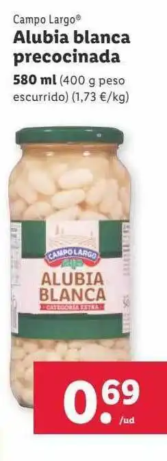 Lidl Campo largo alubia blanca precocinada oferta