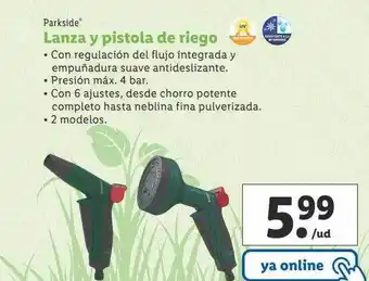 Lidl Parkside lanza y pistola de riego oferta