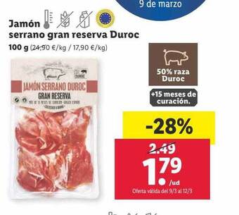 Lidl Jamón serrano gran reserva duroc oferta