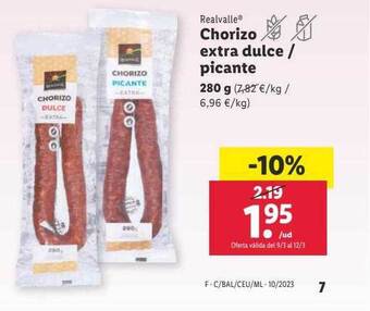 Lidl Realvalle chorizo extra dulce picante oferta