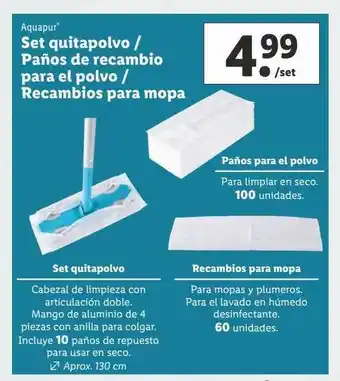 Lidl Aquapur set quitapolvo paños de recambio para el polvo recambio para mopa oferta