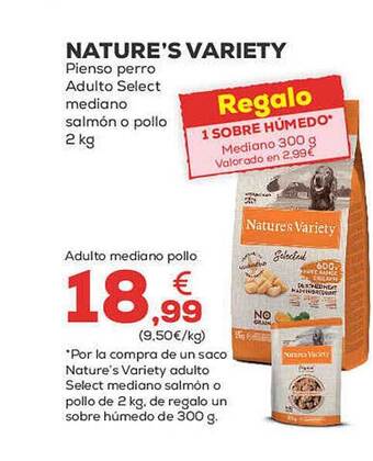 Kiwoko Nature's variety pienso perro adulto select mediano salmón o pollo oferta
