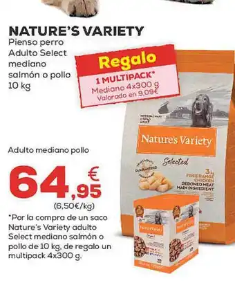 Kiwoko Nature's variety pienso perro adulto select mediano salmón o pollo oferta