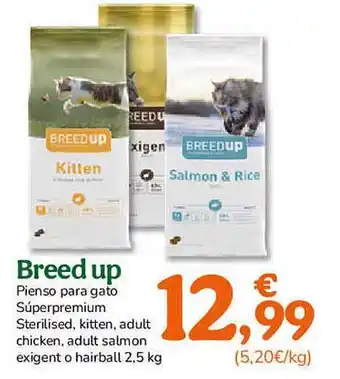 TiendAnimal Breed up pienso para gato súperpremium sterilised, kitten, adult chicken, adult salmon exigent o hairball oferta