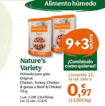 TiendAnimal 9+3 gratis nature's variety húmedo para gato original chicken, turkey, chicken & goose o beef & chicken oferta