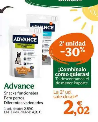 TiendAnimal 2a unidad -30% advance snacks funcionales para perros diferentes variedades oferta