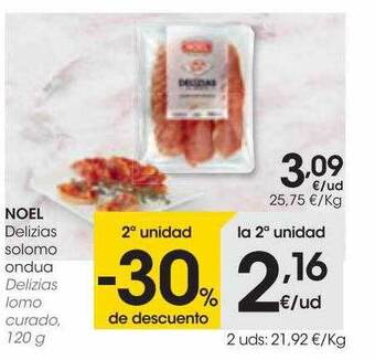 Eroski 2a unidad -30% de descuento noel delizias lomo curado oferta