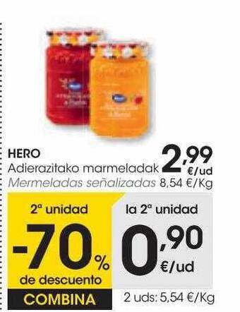 Eroski 2a unidad -70% de descuento hero mermeladas señalizadas oferta