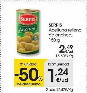 Eroski 2a unidad -50% de descuento serpis aceituna rellena de anchoa oferta