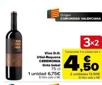 Carrefour Vino D.O Utiel Requena Ceremonia Tinto Bobal 75cl oferta