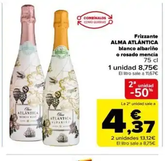 Carrefour Frizzante Alma Atlántica Blanco Albarino o Rosado Mencia 75cl oferta