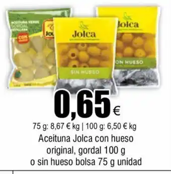 FROIZ Aceituna jolca con hueso original goral 100g o sin hueso bolsa 75g unidad oferta