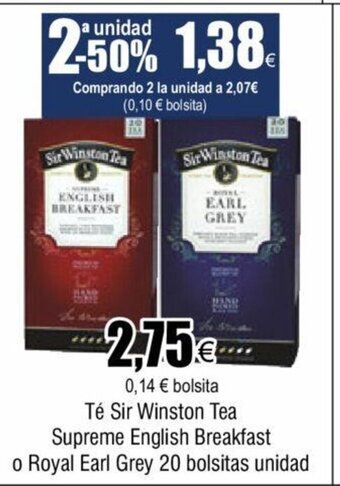 FROIZ Te sir winston tea supreme english breakfast o royal earl grey 20 bolsitas unidad oferta