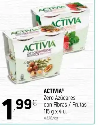 Coviran Activia Zero Azúcares con Fibras/Frutas 155g x 4 u oferta