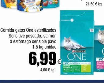 FROIZ Comida gatos one esterilizados sensitive pescado salmon o estómago sensible pavo oferta