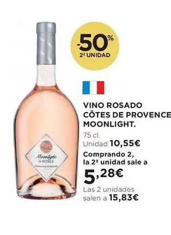 Hipercor -50% 2a unidad vino rosado côtes de provence moonlight oferta