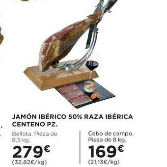 Hipercor Jamón ibérico 50% raza ibérica centeno pz oferta