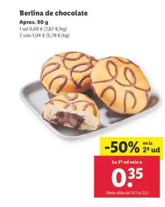 Lidl -50% en la 2a ud berlina de chocolate oferta