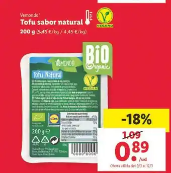 Lidl Vemondo tofu sabor natural oferta